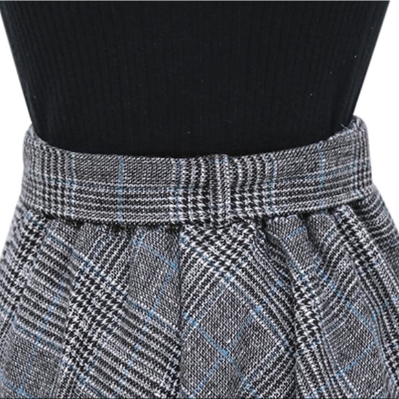 Cute Elastic Waist Plaid Check Belted Midi Skirt - Picture 6 of 13
